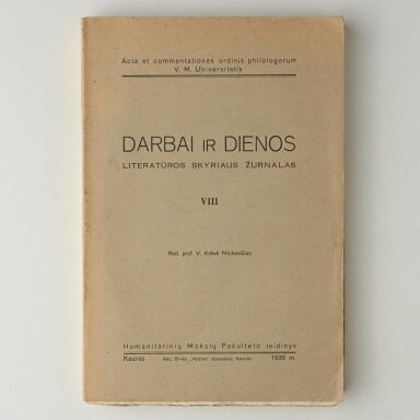 Darbai ir dienos : Literatūros skyriaus žurnalas, T. VIII Darbai ir dienos : Literatūros skyriaus žurnalas, T. VIII