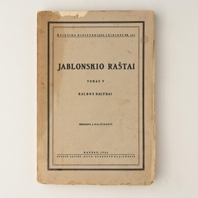 Jablonskio raštai, T. V : Kalbos dalykai 1
