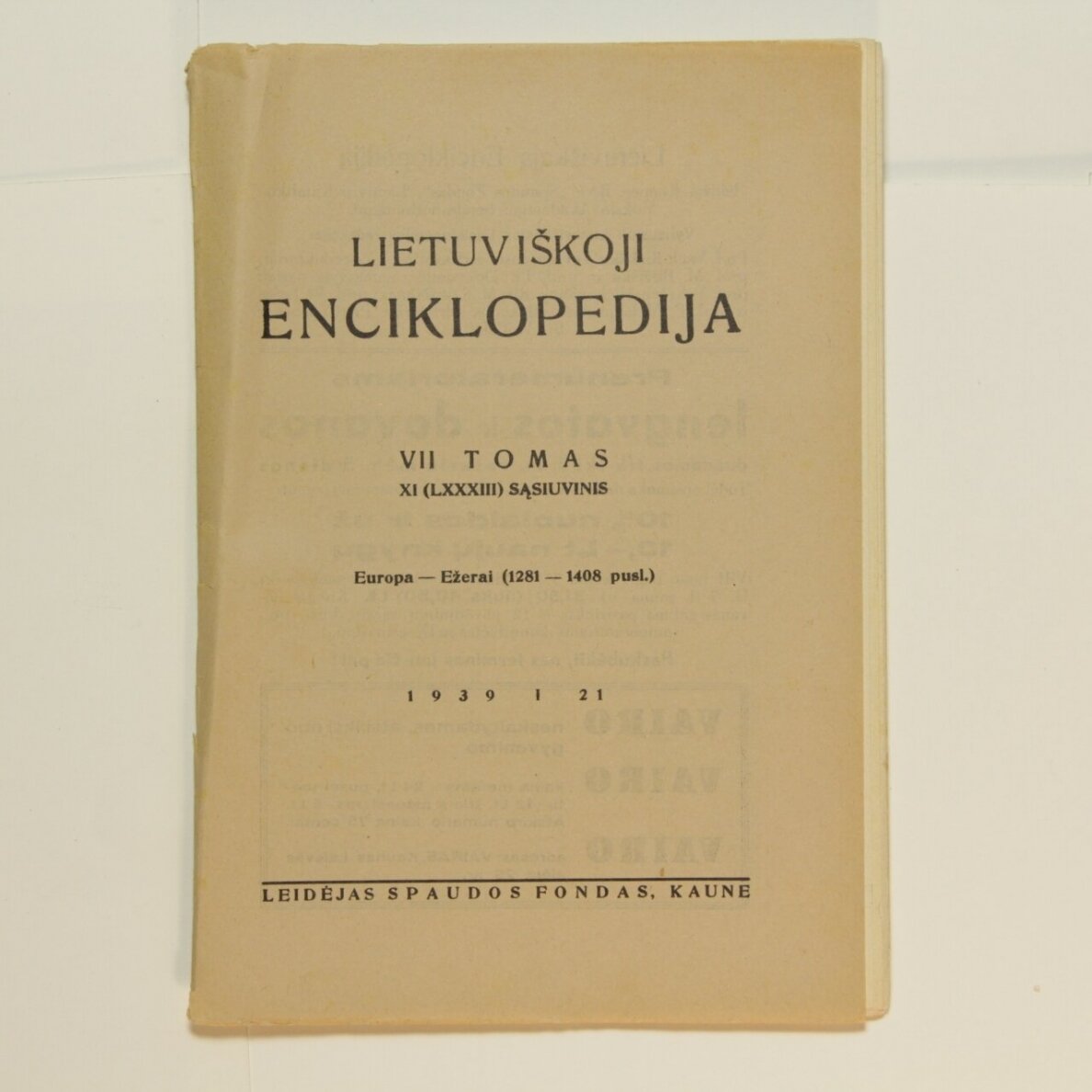 Lietuviškoji enciklopedija VII Tomas XI sąsiuvinis Lietuviškoji enciklopedija VII Tomas XI sąsiuvinis