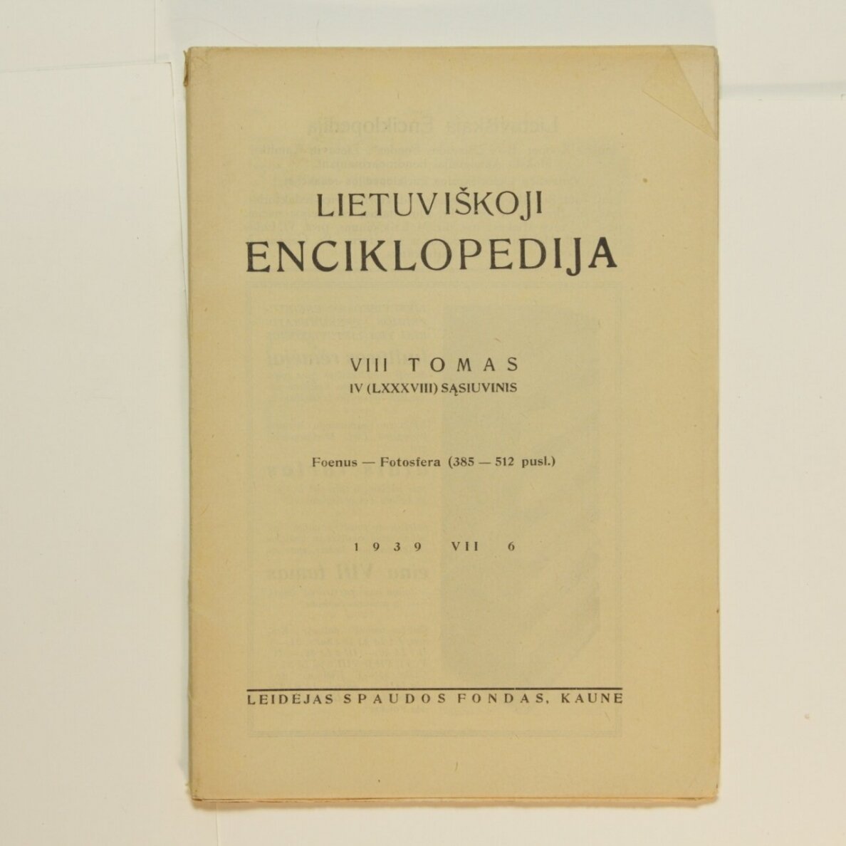 Lietuviškoji enciklopedija VIII Tomas IV sąsiuvinis Lietuviškoji enciklopedija VIII Tomas IV sąsiuvinis