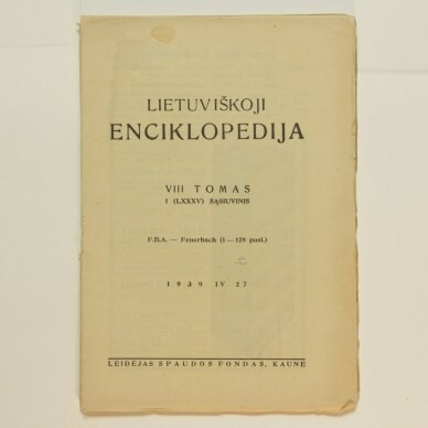 Lietuviškoji enciklopedija VIII Tomas I sąsiuvinis Lietuviškoji enciklopedija VIII Tomas I sąsiuvinis